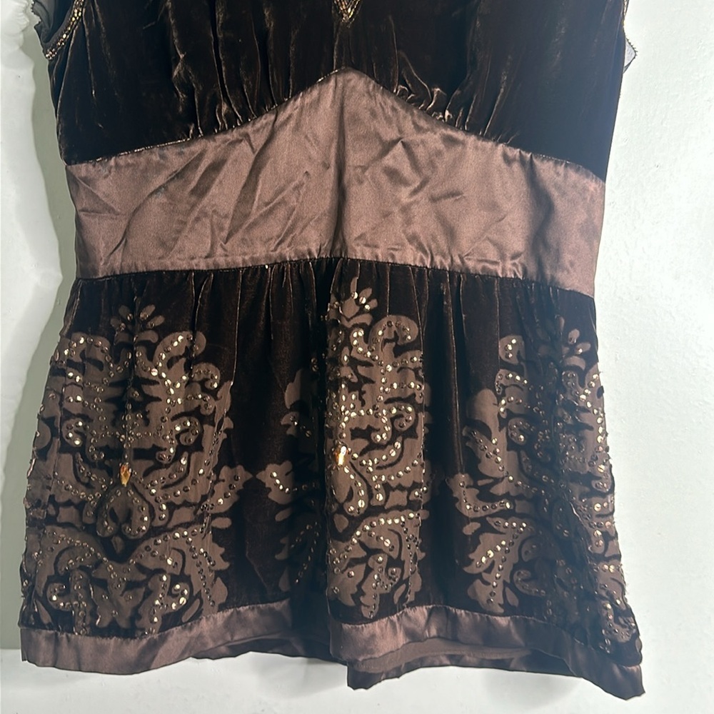 MARELLA brown velvet embellish  Regencycore burnout  baby doll top size 8 Fariy - Picture 6 of 11